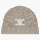 Celine Cashmere Embroidered Triomphe Beanie Beige/white