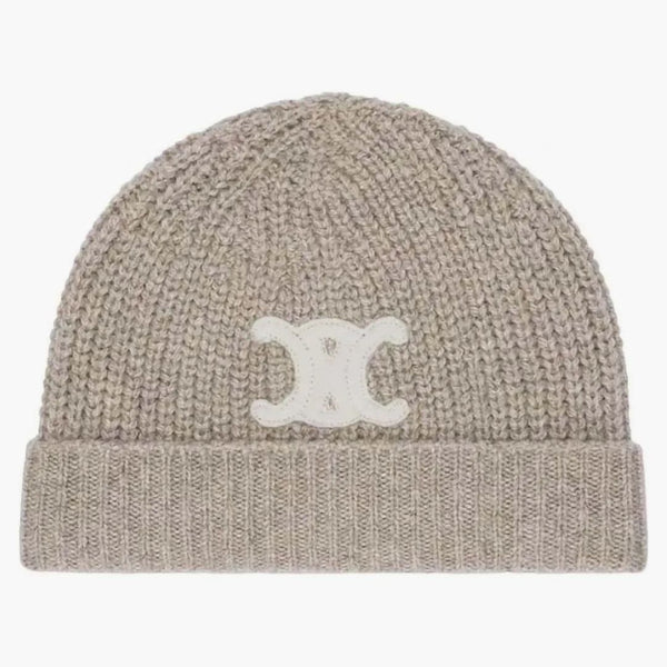 Celine kashmir broderad triomphe beanie beige/vit