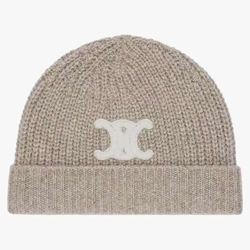 Celine kashmir broderad triomphe beanie beige/vit
