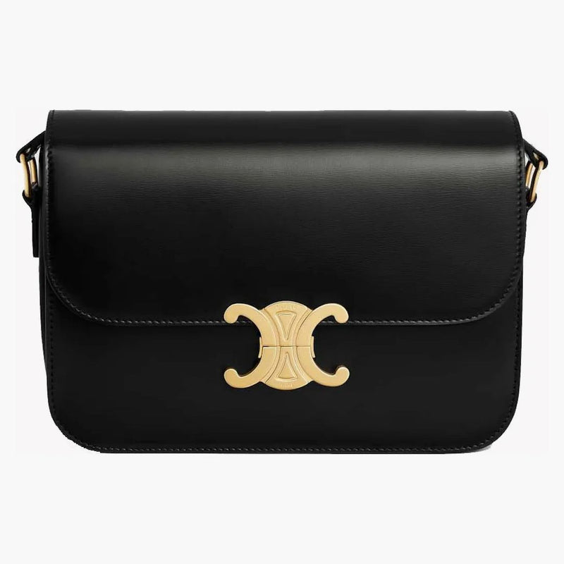 Celine Classique Triomphe Shoulder Bag in Shiny Calfskin Black