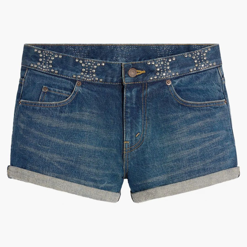 Celine Clean Dark Union Wash Denim Mini Shorts Clean Dark Union Wash