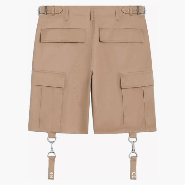 Celine Cotton Linen Shorts med Celine Straps Beige