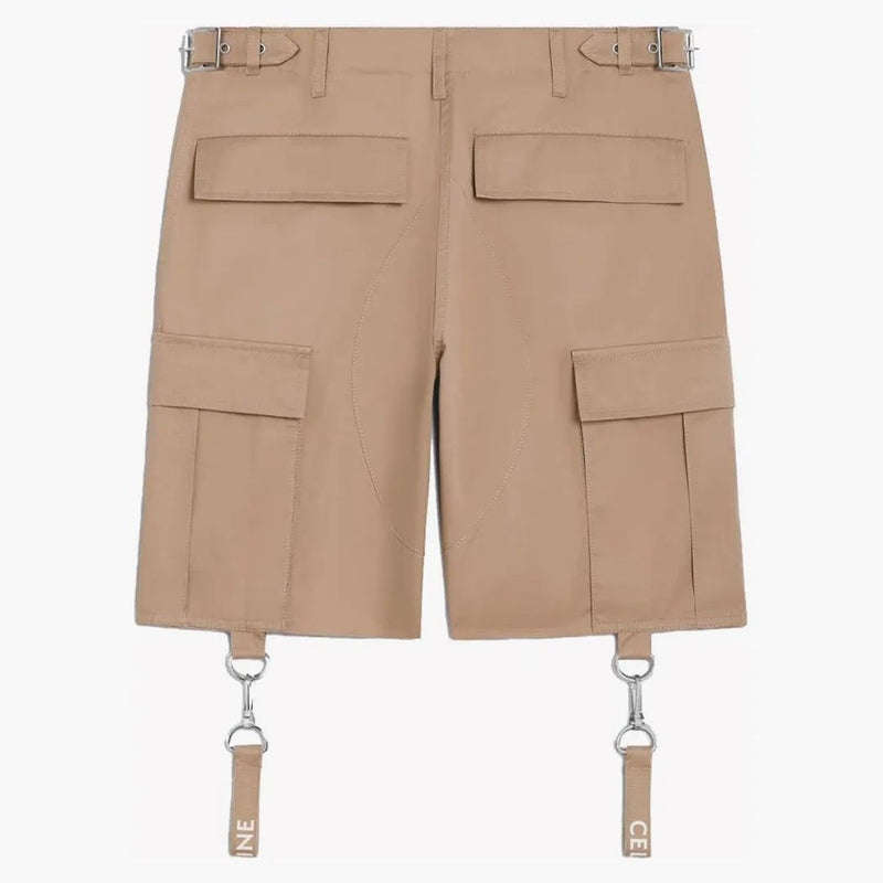 Celine Cotton Linen Shorts med Celine Straps Beige