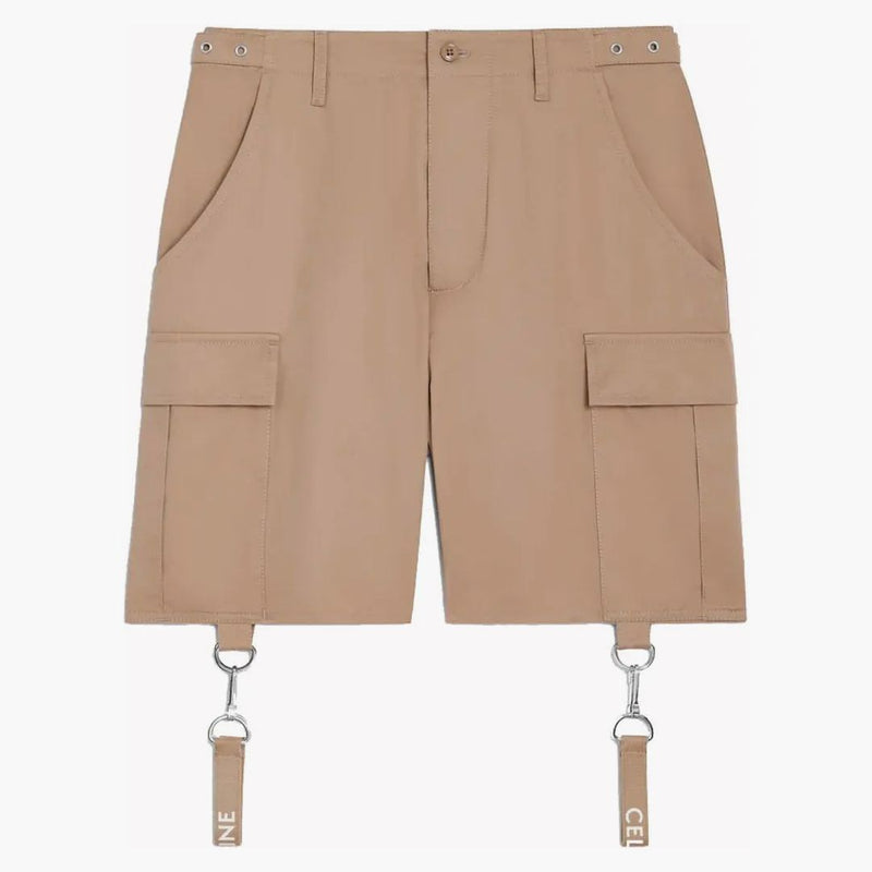 Celine Cotton Linen Shorts med Celine Straps Beige