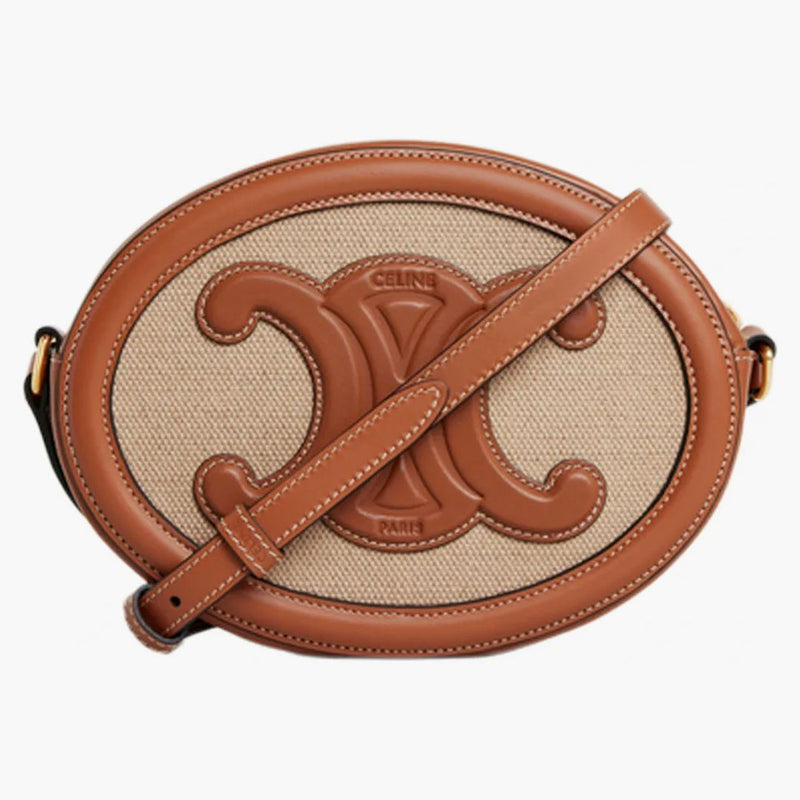 Celine Crossbody Oval Cuir Purse Triomphe broderi Natural/Tan