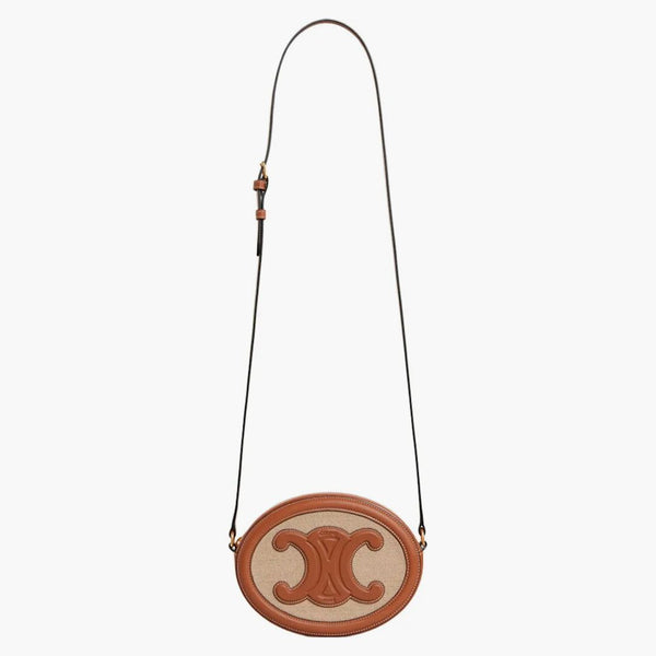 Celine Crossbody Oval Cuir Purse Triomphe broderi Natural/Tan