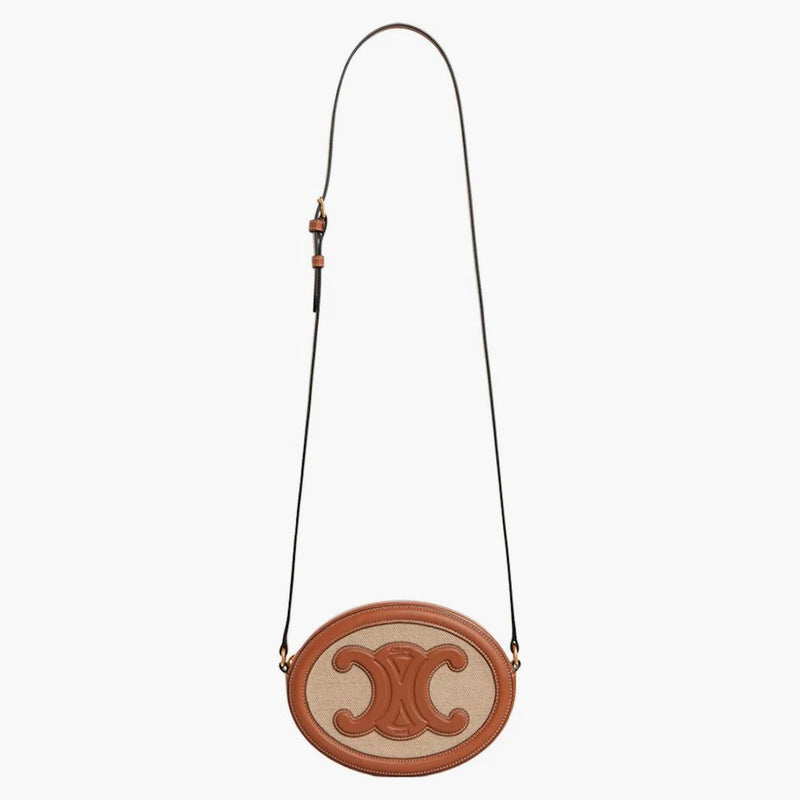 Celine Crossbody Oval Cuir Purse Triomphe broderi Natural/Tan