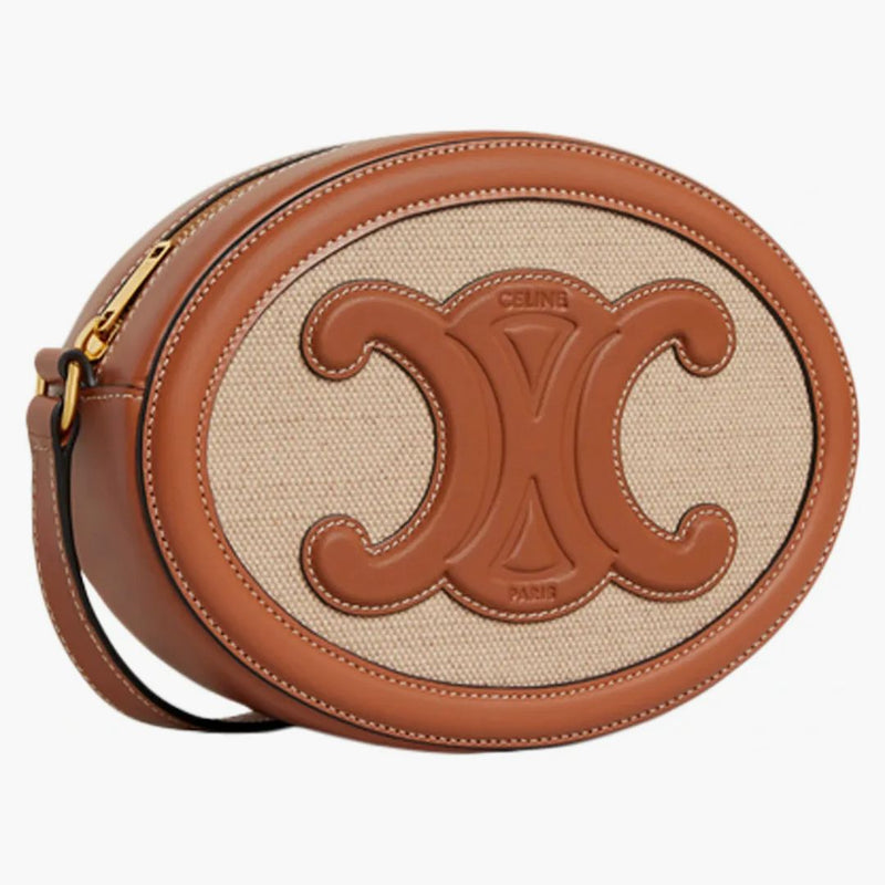 Celine Crossbody Oval Cuir Purse Triomphe broderi Natural/Tan