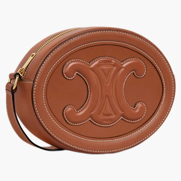 Celine crossbody oval cuir handväska triomphe broderi solbränna