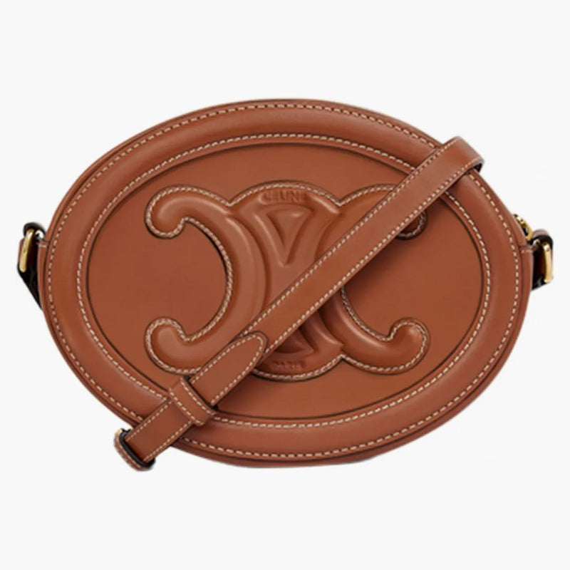 Celine crossbody oval Cuir peněženka Triomphe Emboidery opálení