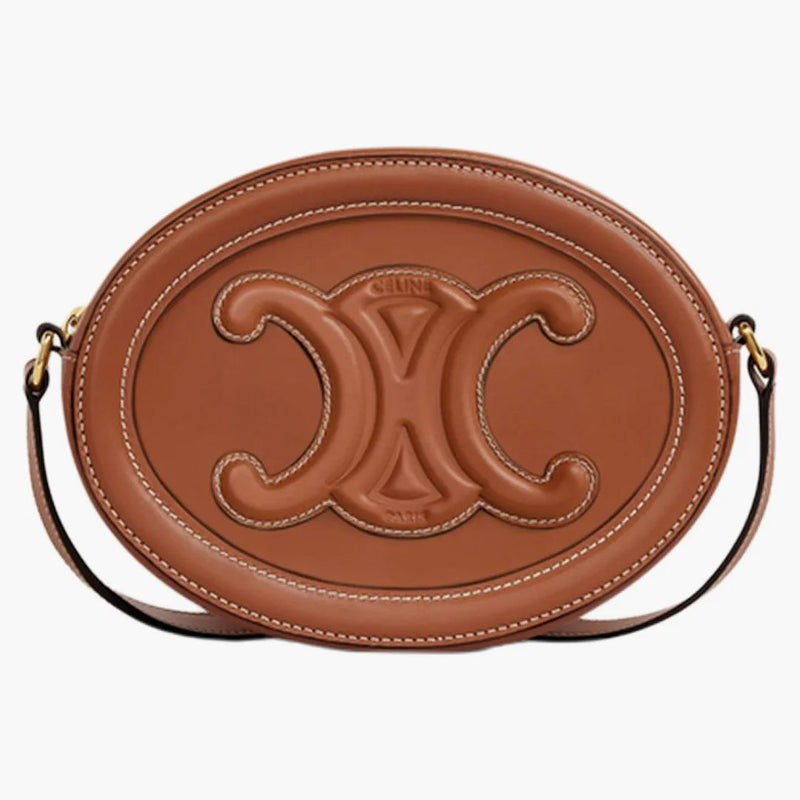 Celine crossbody oval Cuir peněženka Triomphe Emboidery opálení