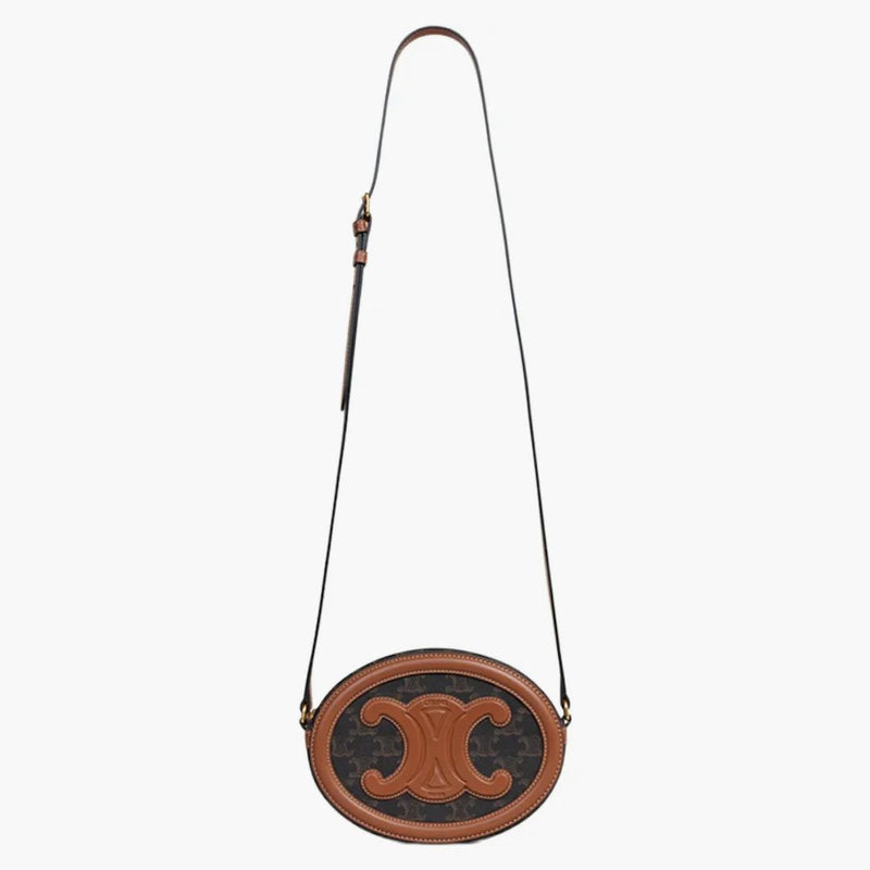 Celine crossbody oval cuir handväska triomp tan