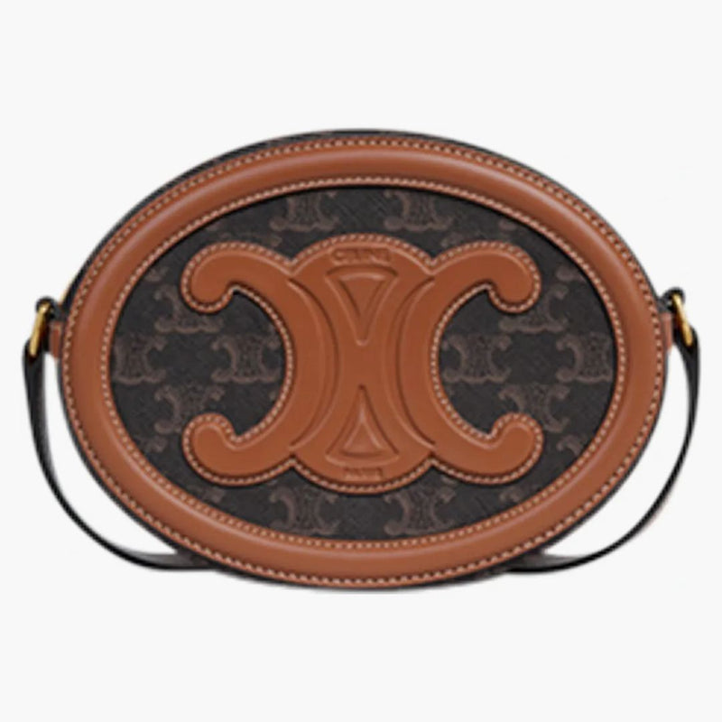 Celine crossbody oval cuir handväska triomp tan