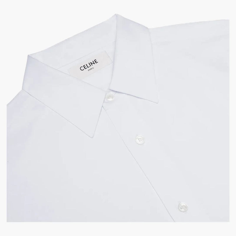 Celine Drugstore Collar and Edge-Stitching in Cotton Poplin Loose Shirt White