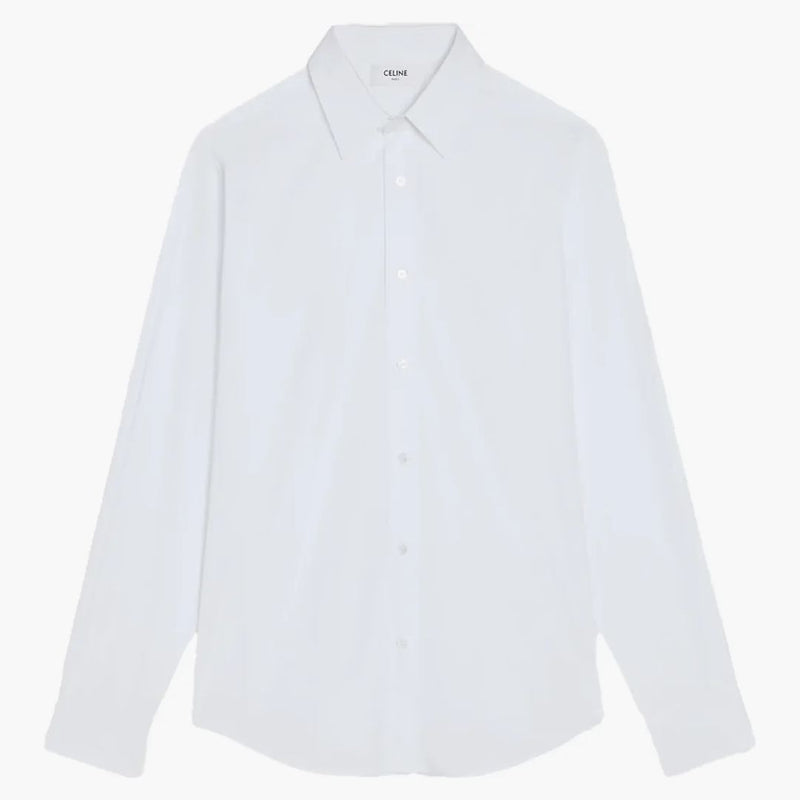 Celine Drugstore Collar and Edge-Stitching in Cotton Poplin Loose Shirt White