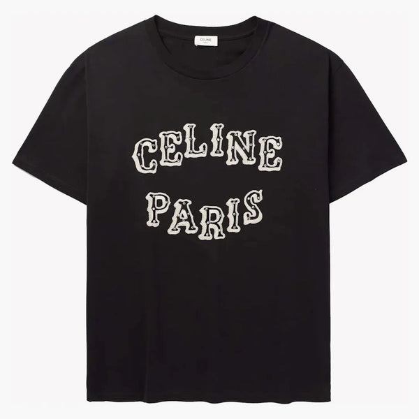 Celine utsmyckad logotyp-utbredd bomull-jersey t-shirt svart