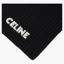 Celine Embroidered Celine Scarf In Ribbed Wool Black