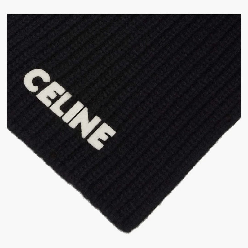 Celine Embroeded Celine Scarf i Ribbed Wool Black