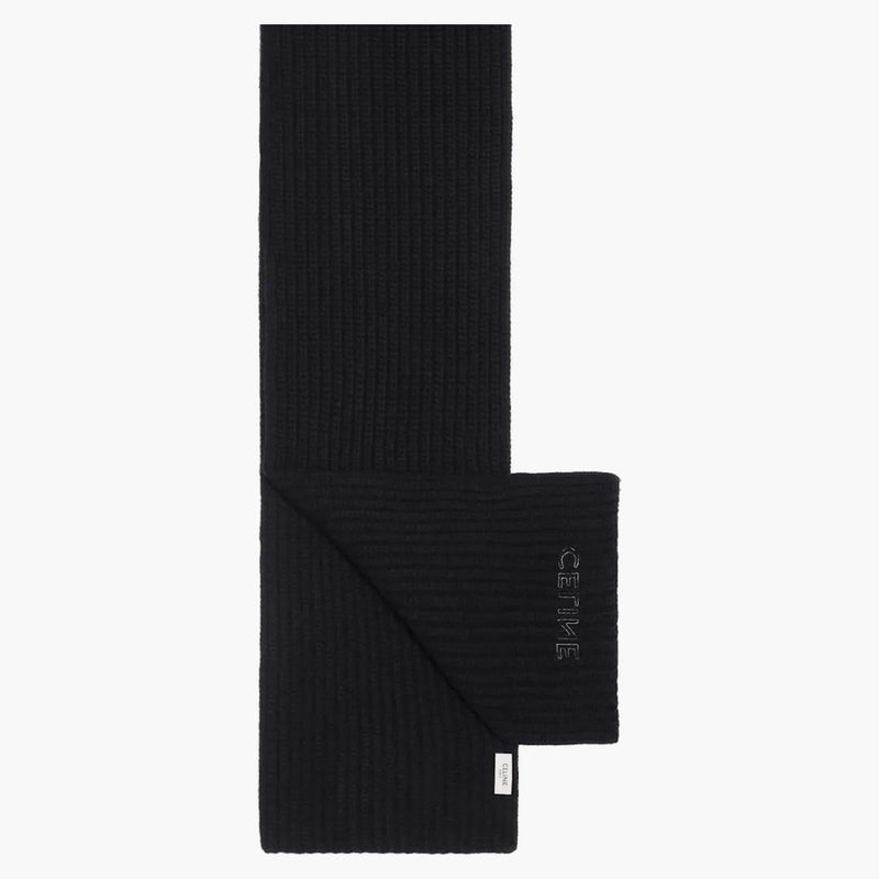 Celine Embroeded Celine Scarf i Ribbed Wool Black