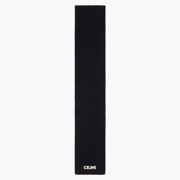 Celine Embroeded Celine Scarf i Ribbed Wool Black