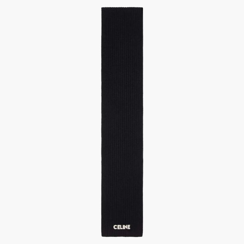 Celine Embroeded Celine Scarf i Ribbed Wool Black