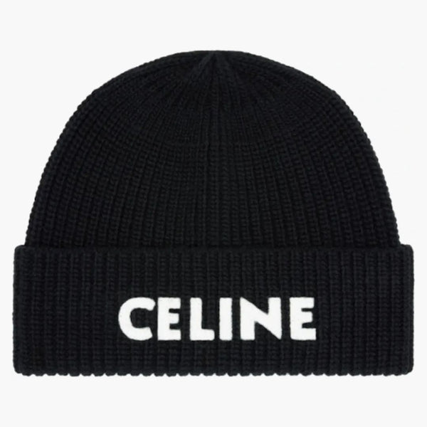 Celine broderad stickad ull mössa svart