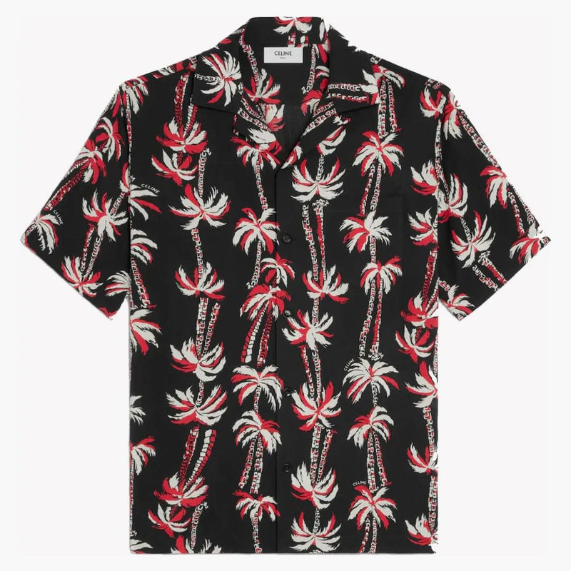 Celine Hawaiian skjorta i tryckt viskos svart/brun/röd