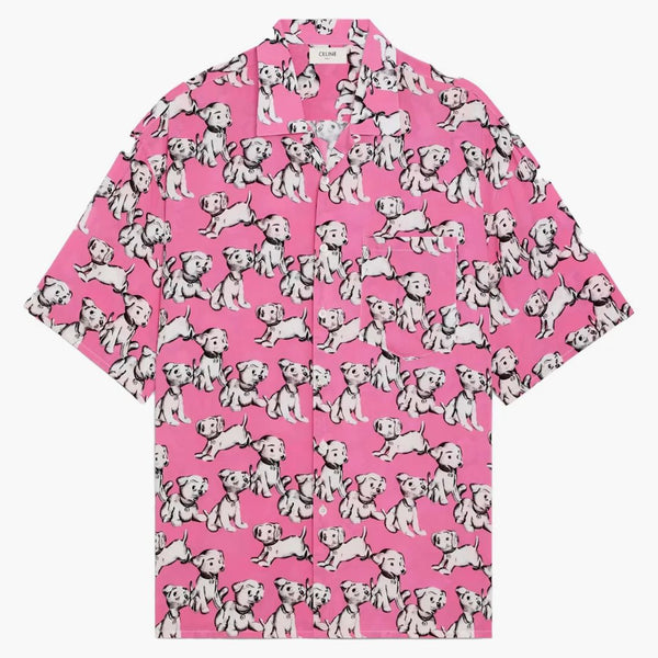 Celine Hawaiian skjorta i Viscose med konstnärstryck rosa/noir/craie