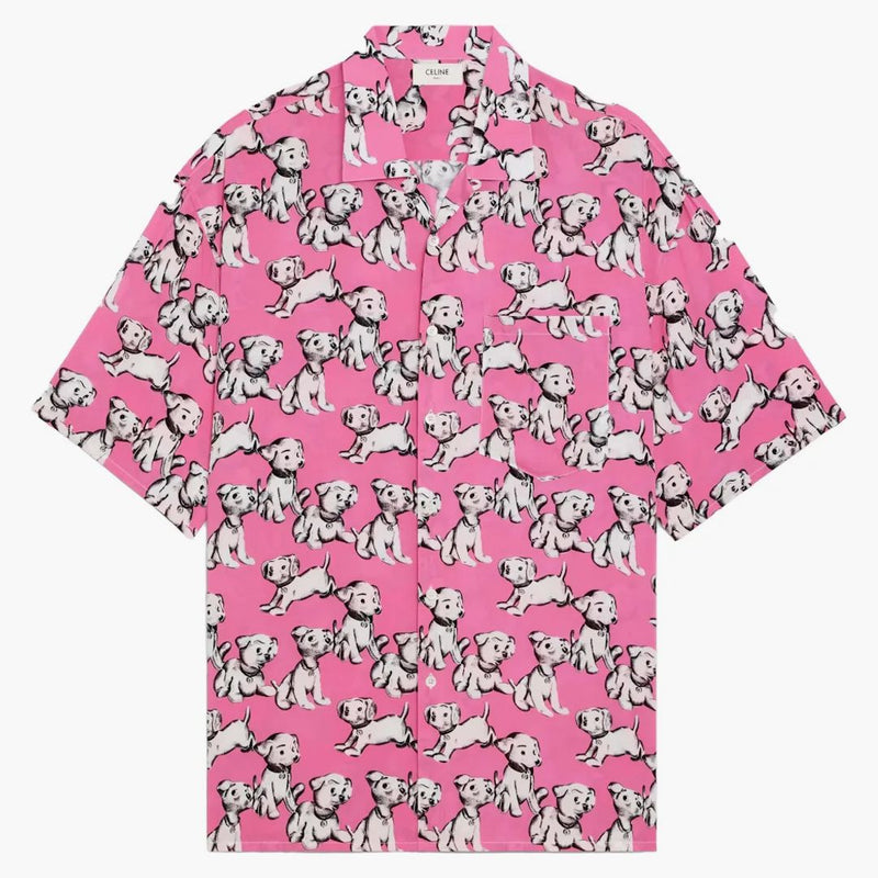 Celine Hawaiian skjorta i Viscose med konstnärstryck rosa/noir/craie