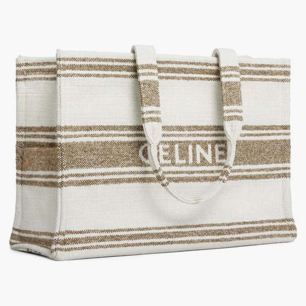Celine stora cabas randig textil med Celine Jacquard död tobak/solbränna