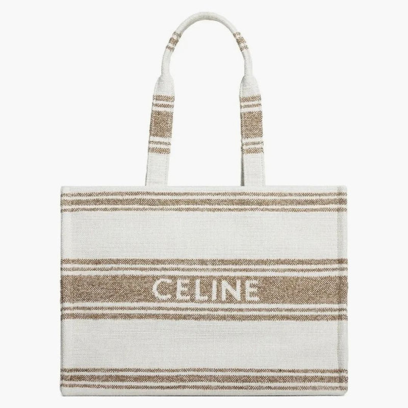 Celine stora cabas randig textil med Celine Jacquard död tobak/solbränna