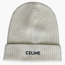 Celine logotipo bordado patrimonio gorro de cachemir en blanco