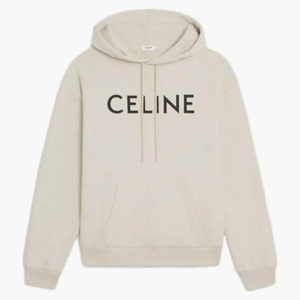 Celine Loose Cotton Fleece Hoodie Cream/Black