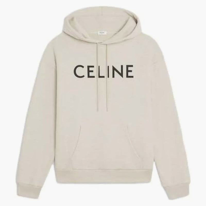 Celine Loose Cotton Fleece Hoodie Cream/Black