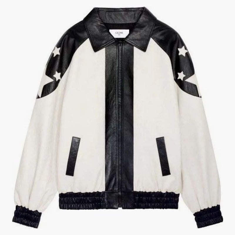 Celine Loose Flag Teddy Jacket i mjuk lammskinn svart/vit