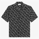 Celine Loose Hawaiian Shirt With Diluted Celine Print In Crepe De Chine Noir/craie