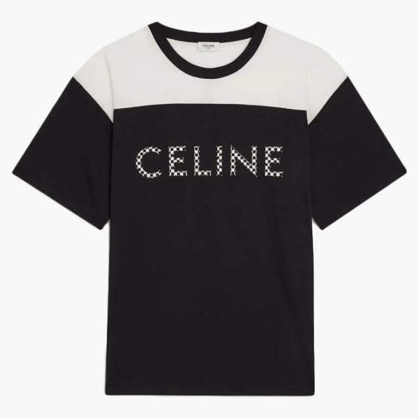 Celine Loose T-shirt i bomullsströja med Studs Black/White