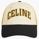 Celine Mesh Celine College Embroidery in Cotton Gabardine Baseball Cap Vanilla/Yellow/Black