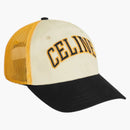 Celine Mesh Celine College Embroidery in Cotton Gabardine Baseball Cap Vanilla/Yellow/Black