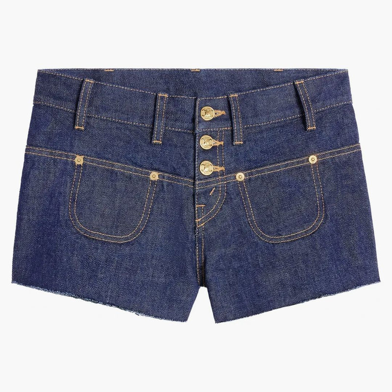 Celine mini sköljd tvätt denim shorts sköljs tvätt