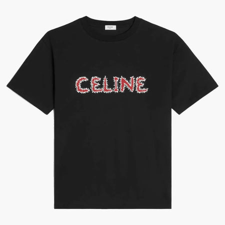 Losowa koszulka Celine Rhinestone w bawełnianej koszulce czarnej/czerwonej