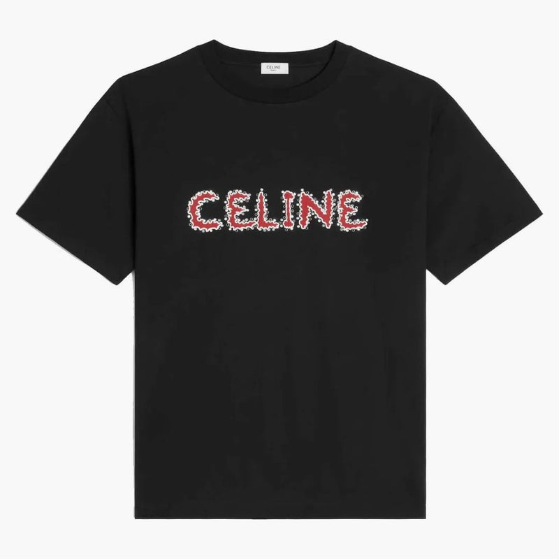 Celine Rhinestone Loose T-shirt i Cotton Jersey Black/Red