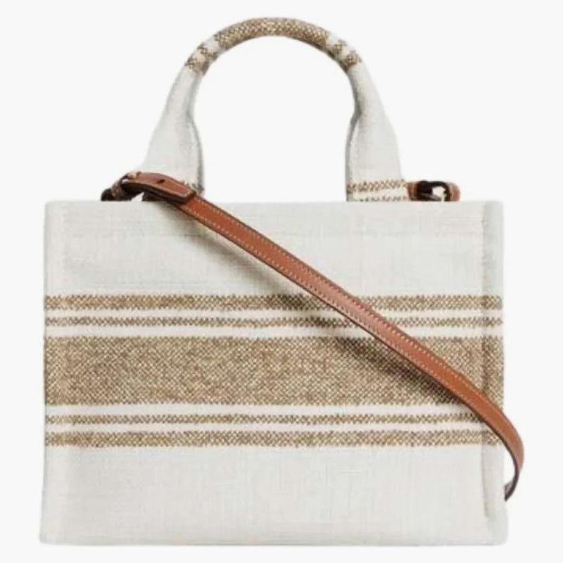 Celine Small Cabas randig textil med Celine Jacquard död tobak/solbränna