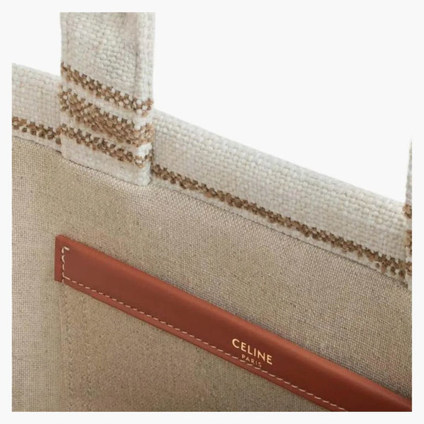 Celine Small Cabas randig textil med Celine Jacquard död tobak/solbränna