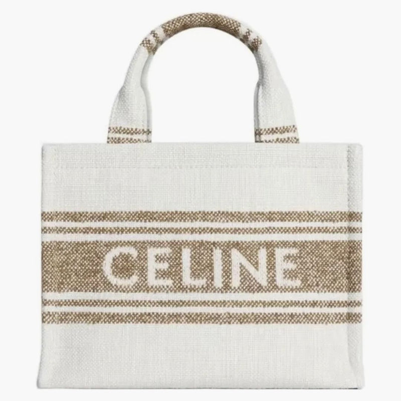 Celine Small Cabas randig textil med Celine Jacquard död tobak/solbränna