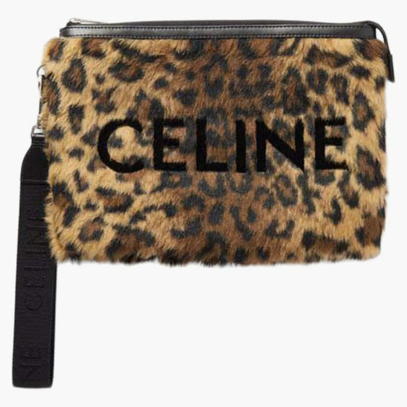 Celine Small Logo-flocked Leopard-Print Faux för påse naturligt/svart