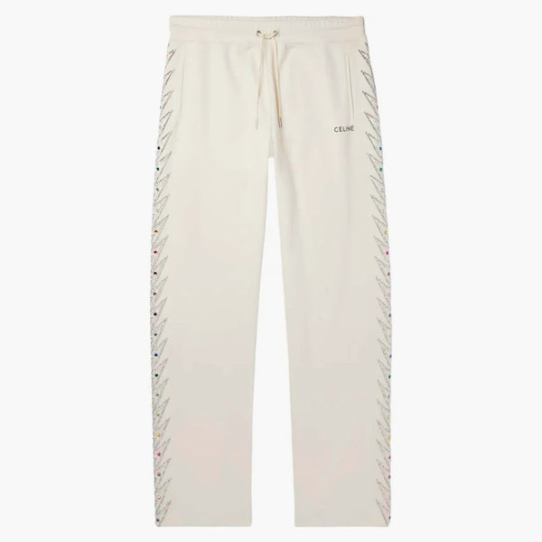 Celine Straight-ben utsmyckade Jersey Track Pants Cream