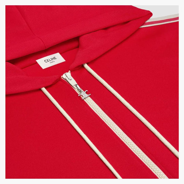 Celine Tracksuit Jacket med Celine Brodery i dubbel ansiktströja rött/off vitt