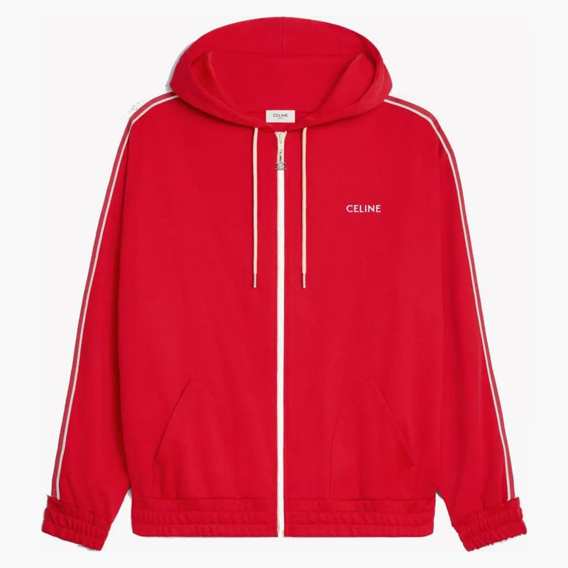 Celine Tracksuit Jacket med Celine Brodery i dubbel ansiktströja rött/off vitt