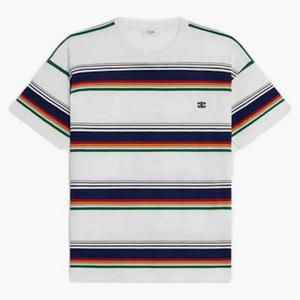 Celine Triomphe Loose Cotton Jersey T-shirt Off White/Multicolor